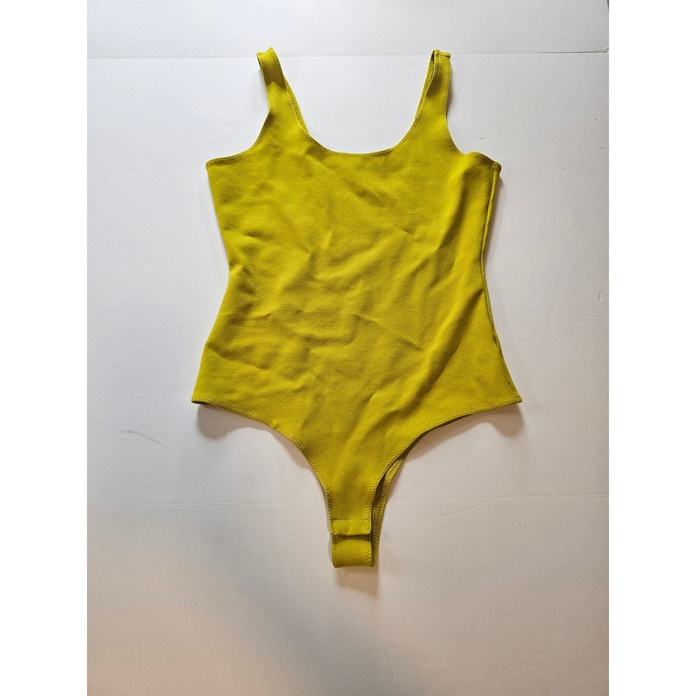Yellow Bodysuit Women M‎ Sleeveless Scoop Neck Ribbed Stretch